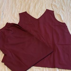 Women’s 2 piece outfit loose asymmetrical v-neck tank top and wide leg pant set